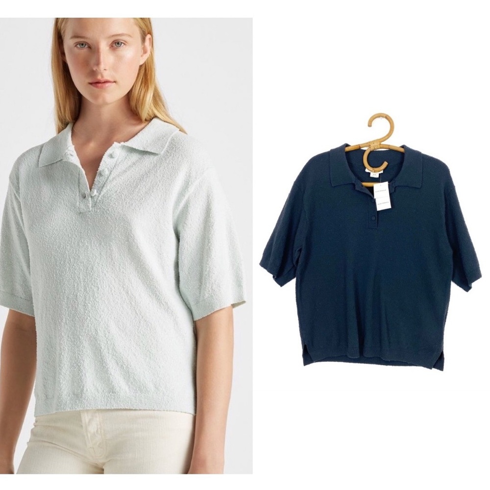 Club Monaco | Short Sleeve Boucle Textured Polo in Navy Size M